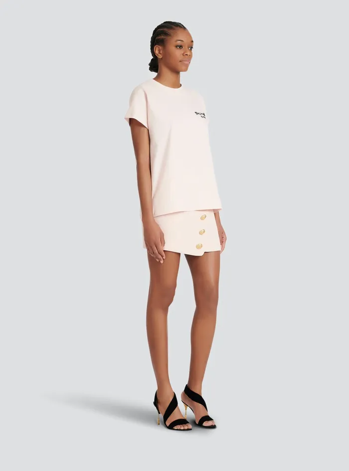 Balmain TShirts Womens Cotton TShirt With Small Flocked Graffiti Balmain Logo Pink Balmain TShirts Womens Cotton TShirt With Small Flocked Graffiti Balmain Logo Pink