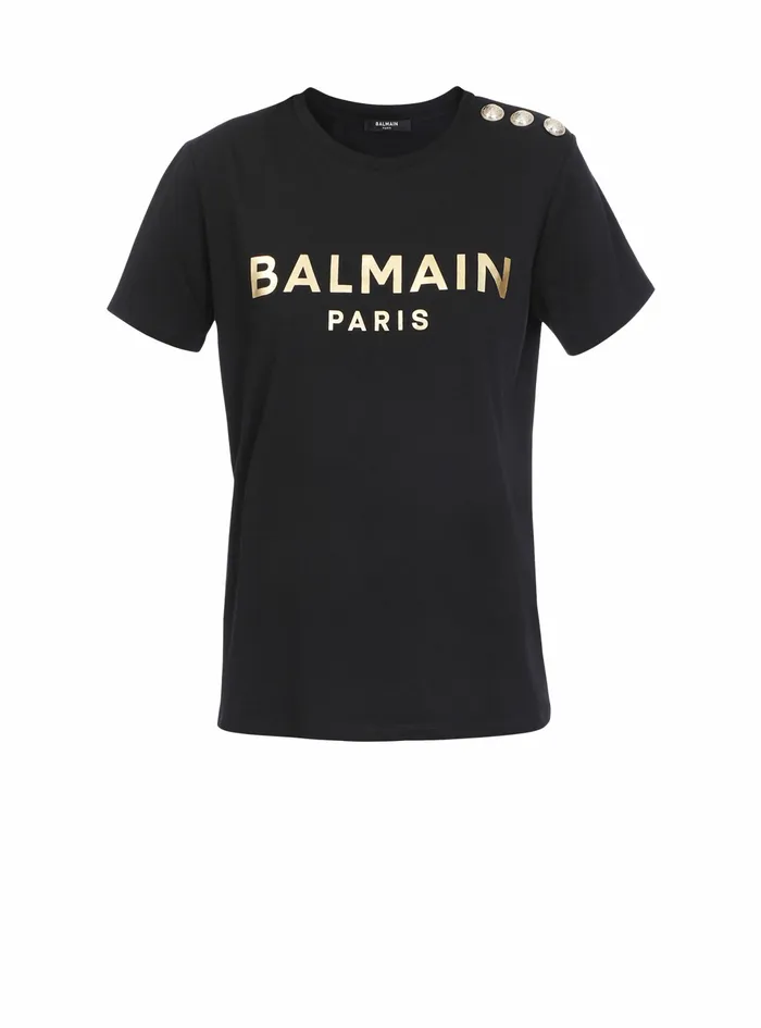 Balmain TShirts Womens EcoDesigned Cotton TShirt With Balmain Logo Print Black Balmain TShirts Womens EcoDesigned Cotton TShirt With Balmain Logo Print Black