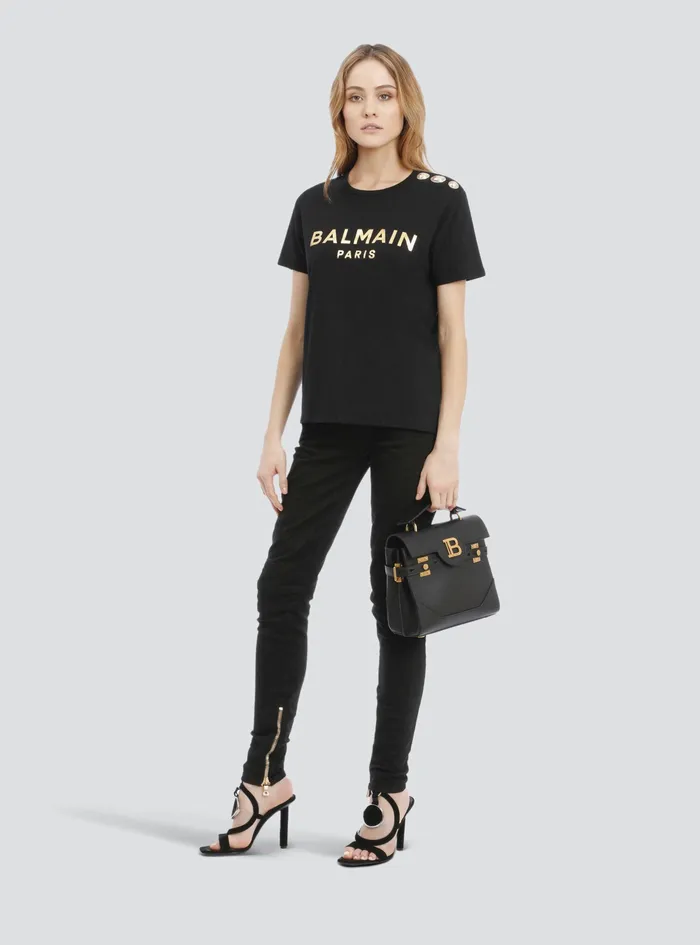 Balmain TShirts Womens EcoDesigned Cotton TShirt With Balmain Logo Print Black Balmain TShirts Womens EcoDesigned Cotton TShirt With Balmain Logo Print Black