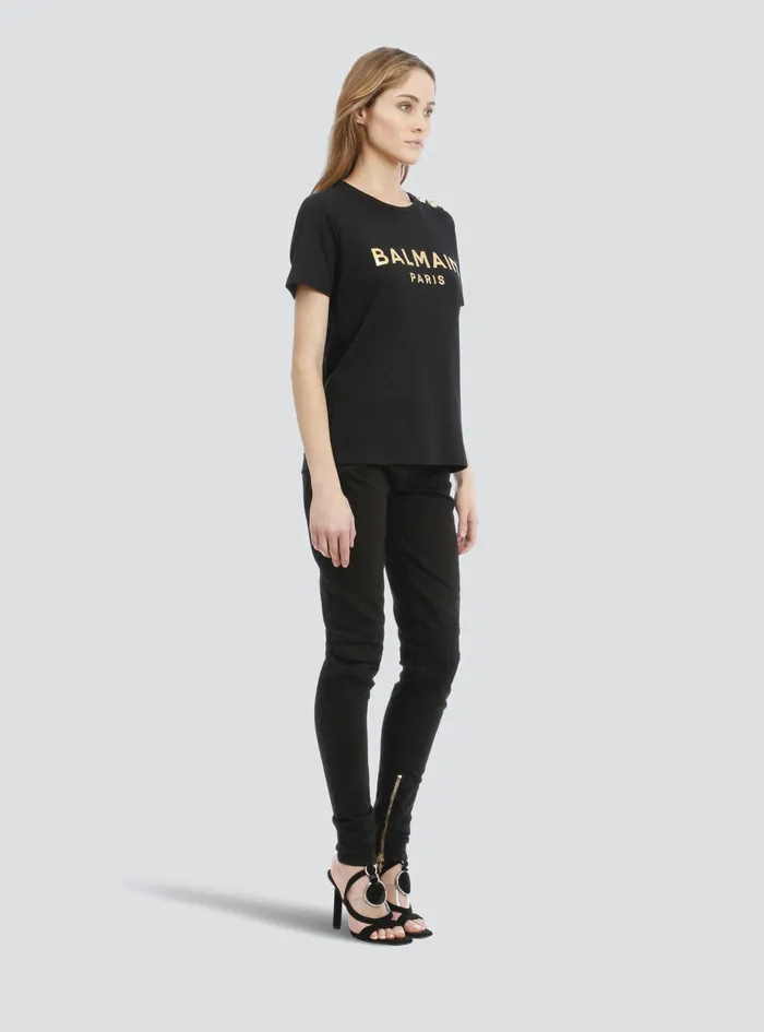 Balmain TShirts Womens EcoDesigned Cotton TShirt With Balmain Logo Print Black Balmain TShirts Womens EcoDesigned Cotton TShirt With Balmain Logo Print Black