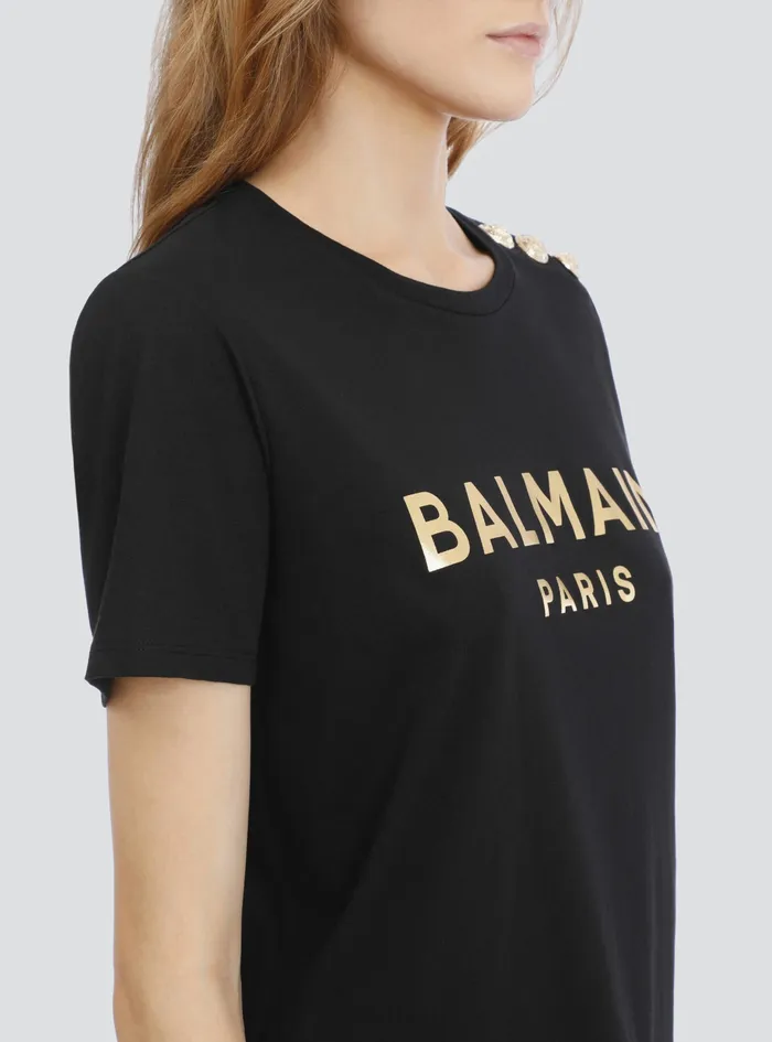 Balmain TShirts Womens EcoDesigned Cotton TShirt With Balmain Logo Print Black Balmain TShirts Womens EcoDesigned Cotton TShirt With Balmain Logo Print Black