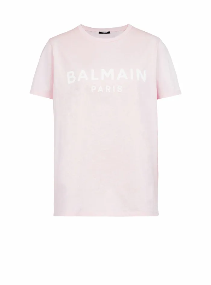 Balmain TShirts Womens EcoDesigned Cotton TShirt With Balmain Logo Print Pink Balmain TShirts Womens EcoDesigned Cotton TShirt With Balmain Logo Print Pink