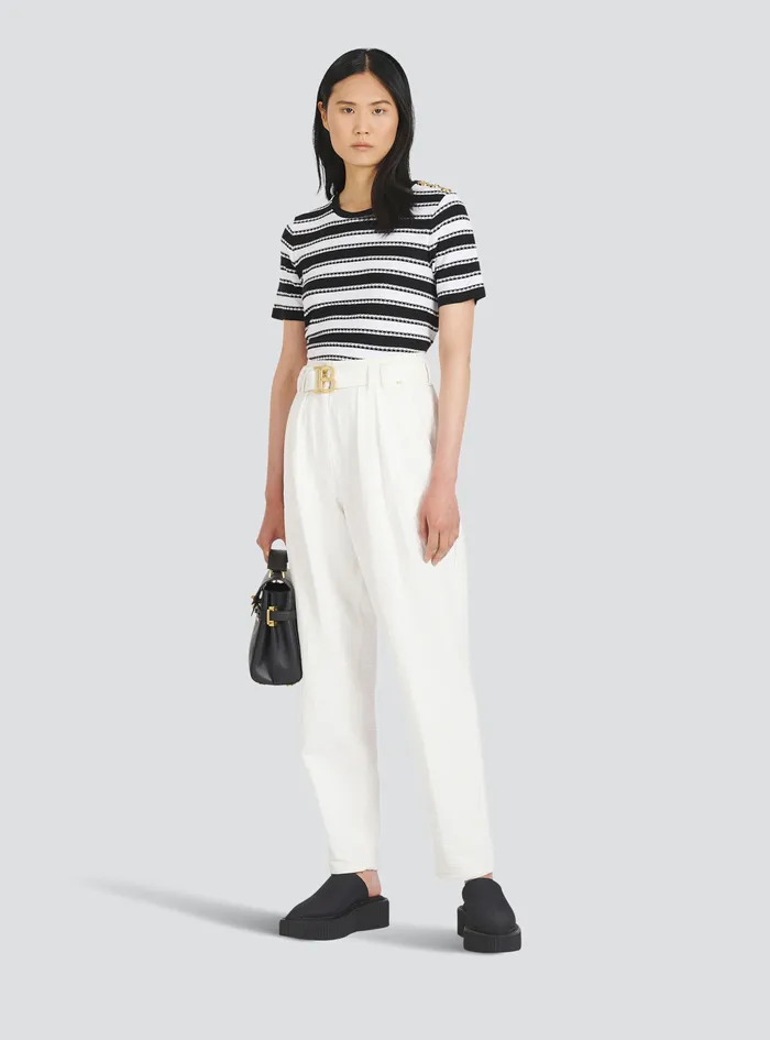 Balmain TShirts Womens Striped Jersey TShirt Navy