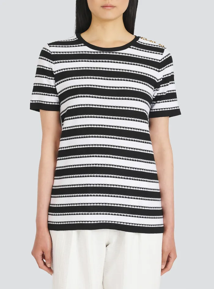 Balmain TShirts Womens Striped Jersey TShirt Navy