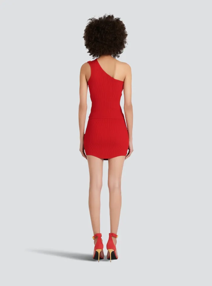 Balmain Tops And Shirts Womens Asymmetrical EcoDesigned Knit Crop Top Red Balmain Tops And Shirts Womens Asymmetrical EcoDesigned Knit Crop Top Red