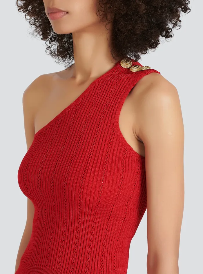 Balmain Tops And Shirts Womens Asymmetrical EcoDesigned Knit Crop Top Red Balmain Tops And Shirts Womens Asymmetrical EcoDesigned Knit Crop Top Red