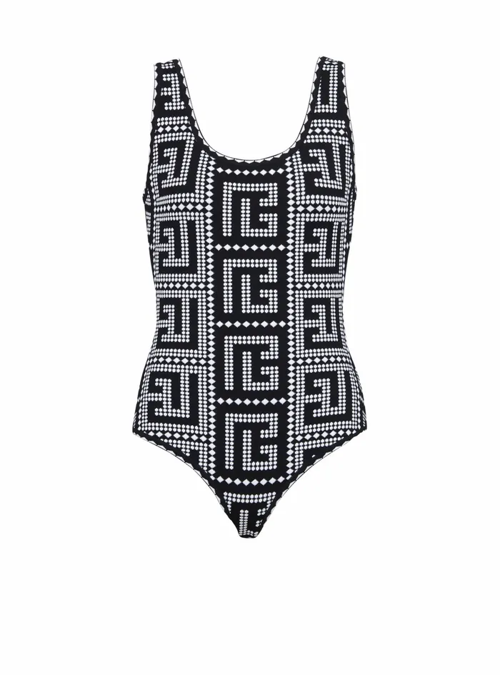 Balmain Tops And Shirts Womens Bicolor EcoDesigned Bodysuit With Balmain Monogram Mosaic Black Balmain Tops And Shirts Womens Bicolor EcoDesigned Bodysuit With Balmain Monogram Mosaic Black