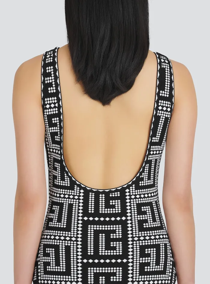 Balmain Tops And Shirts Womens Bicolor EcoDesigned Bodysuit With Balmain Monogram Mosaic Black