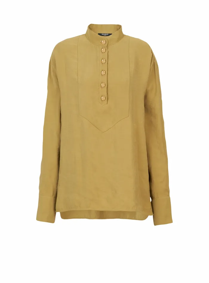 Balmain Tops And Shirts Womens Cotton Mao Shirt With GoldTone Buttons Beige