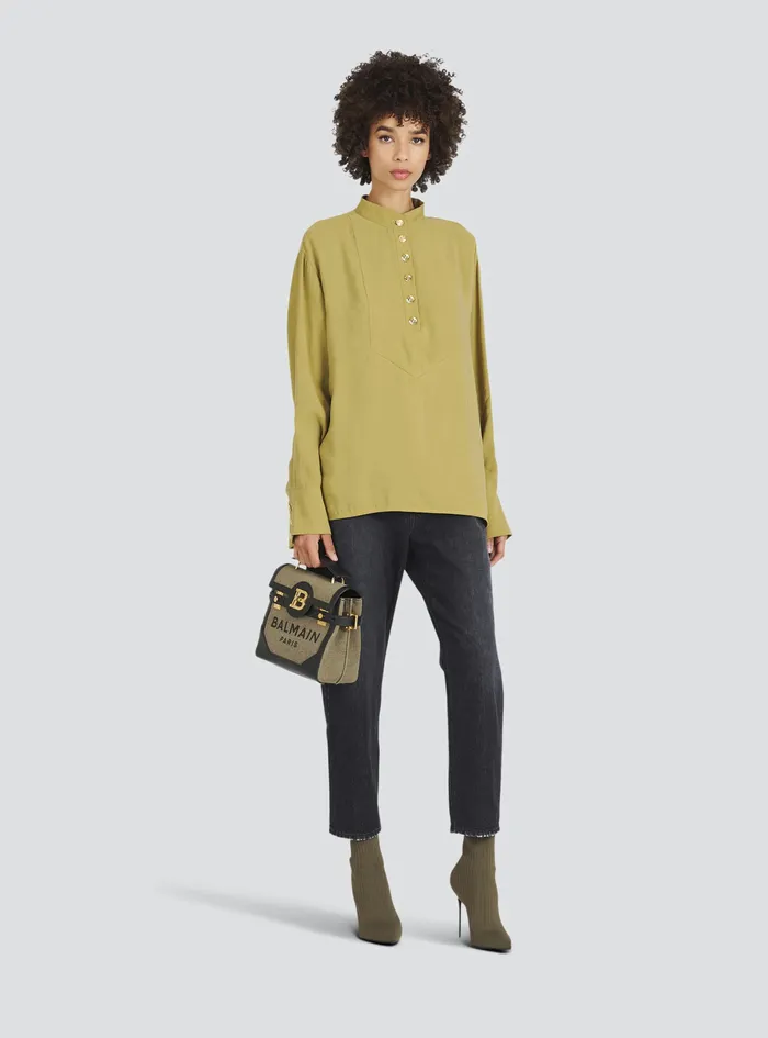 Balmain Tops And Shirts Womens Cotton Mao Shirt With GoldTone Buttons Beige Balmain Tops And Shirts Womens Cotton Mao Shirt With GoldTone Buttons Beige