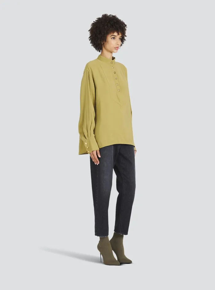 Balmain Tops And Shirts Womens Cotton Mao Shirt With GoldTone Buttons Beige Balmain Tops And Shirts Womens Cotton Mao Shirt With GoldTone Buttons Beige