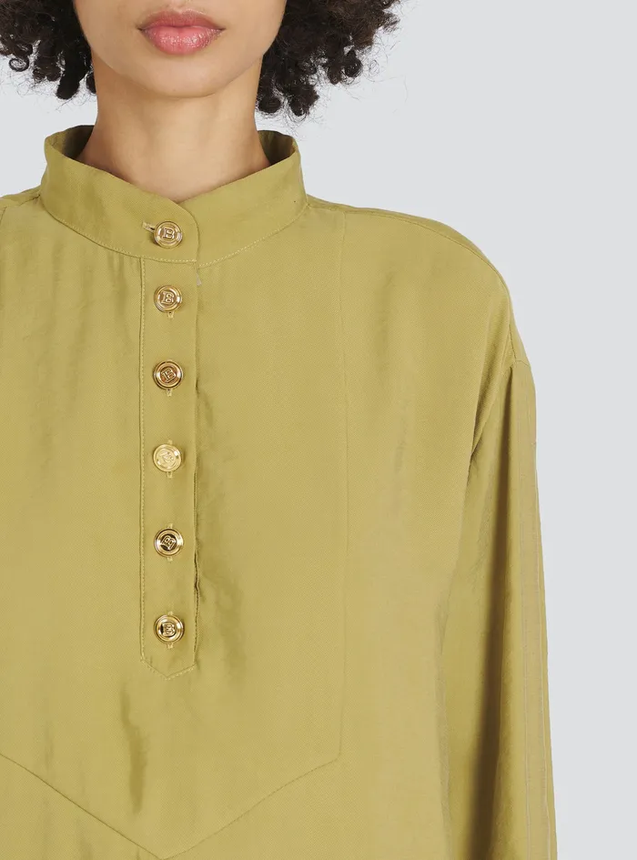 Balmain Tops And Shirts Womens Cotton Mao Shirt With GoldTone Buttons Beige Balmain Tops And Shirts Womens Cotton Mao Shirt With GoldTone Buttons Beige