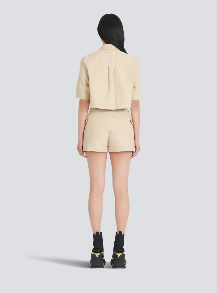 Balmain Tops And Shirts Womens Cropped Balmain Monogram Jacquard Shirt Beige Balmain Tops And Shirts Womens Cropped Balmain Monogram Jacquard Shirt Beige