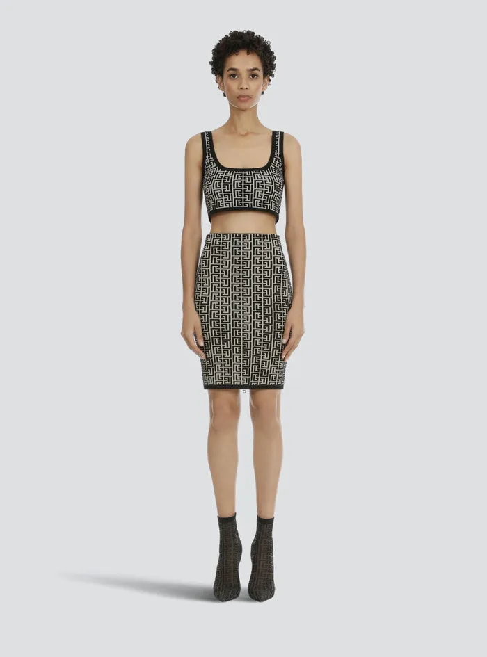 Balmain Tops And Shirts Womens Cropped Bicolor Jacquard Sports Bra Top With Balmain Monogram Black Balmain Tops And Shirts Womens Cropped Bicolor Jacquard Sports Bra Top With Balmain Monogram Black