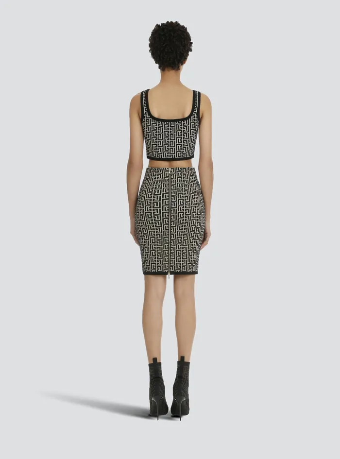Balmain Tops And Shirts Womens Cropped Bicolor Jacquard Sports Bra Top With Balmain Monogram Black Balmain Tops And Shirts Womens Cropped Bicolor Jacquard Sports Bra Top With Balmain Monogram Black