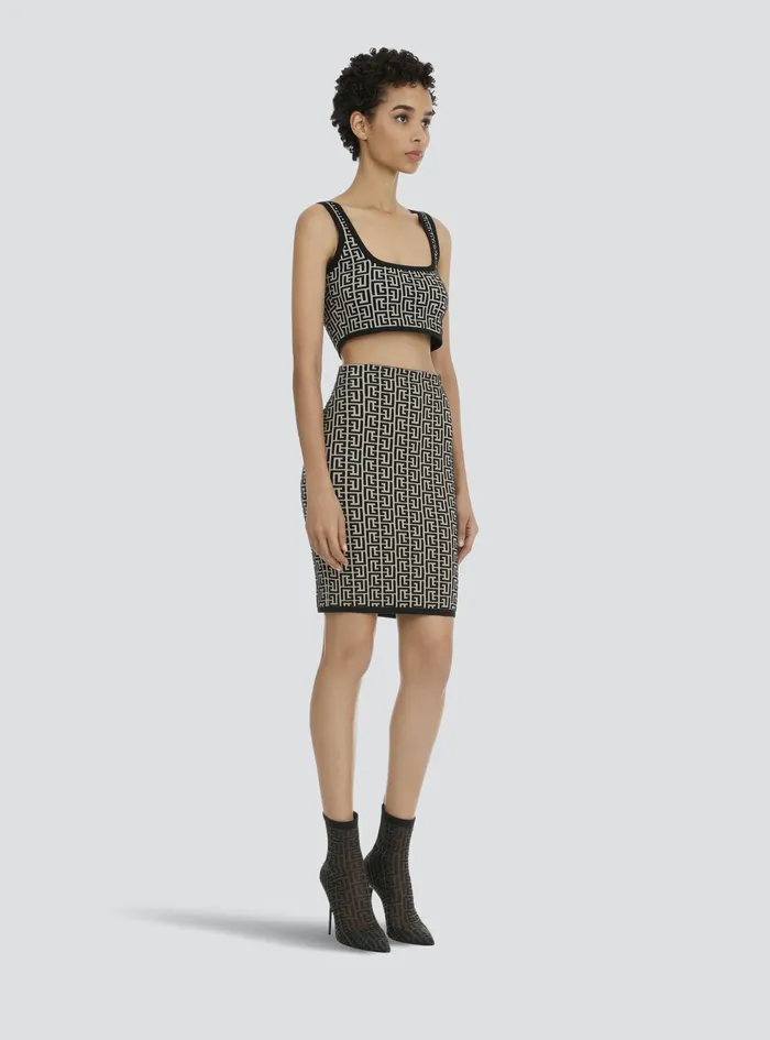 Balmain Tops And Shirts Womens Cropped Bicolor Jacquard Sports Bra Top With Balmain Monogram Black Balmain Tops And Shirts Womens Cropped Bicolor Jacquard Sports Bra Top With Balmain Monogram Black