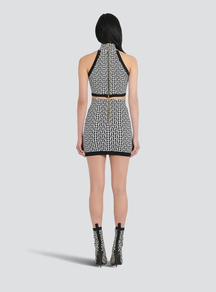 Balmain Tops And Shirts Womens Cropped Bicolor Knit Top With Monogram Print Black Balmain Tops And Shirts Womens Cropped Bicolor Knit Top With Monogram Print Black