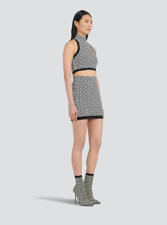 Balmain Tops And Shirts Womens Cropped Bicolor Knit Top With Monogram Print Black Balmain Tops And Shirts Womens Cropped Bicolor Knit Top With Monogram Print Black