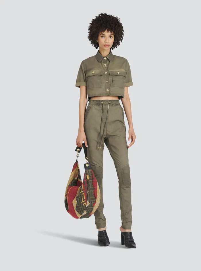Balmain Tops And Shirts Womens Cropped Denim Shirt Khaki Balmain Tops And Shirts Womens Cropped Denim Shirt Khaki