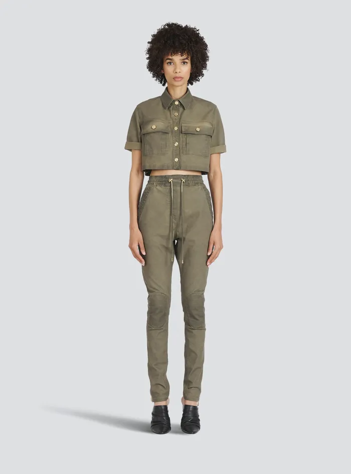 Balmain Tops And Shirts Womens Cropped Denim Shirt Khaki Balmain Tops And Shirts Womens Cropped Denim Shirt Khaki