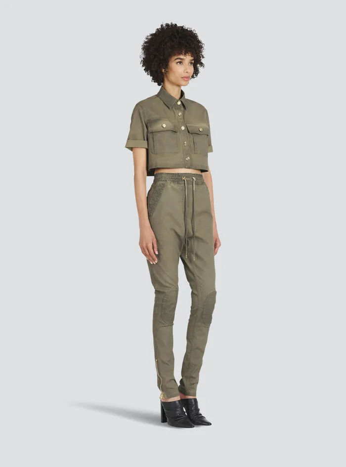 Balmain Tops And Shirts Womens Cropped Denim Shirt Khaki Balmain Tops And Shirts Womens Cropped Denim Shirt Khaki