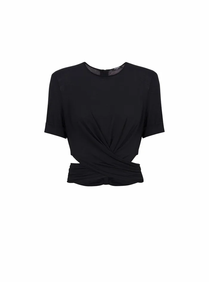 Balmain Tops And Shirts Womens EcoDesigned Cotton Crop Top Black