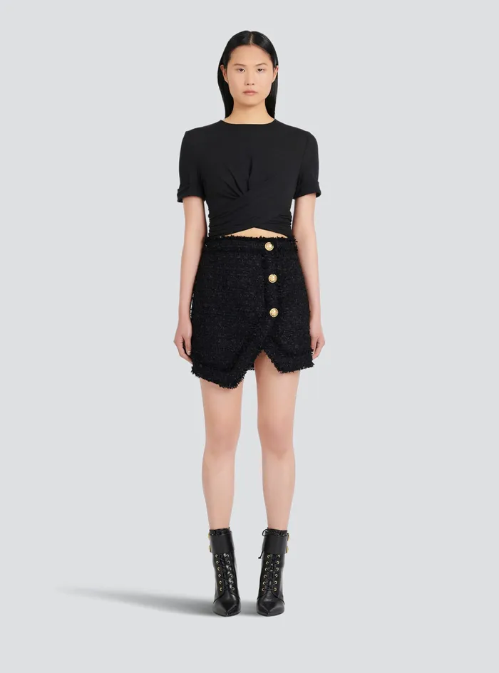 Balmain Tops And Shirts Womens EcoDesigned Cotton Crop Top Black Balmain Tops And Shirts Womens EcoDesigned Cotton Crop Top Black