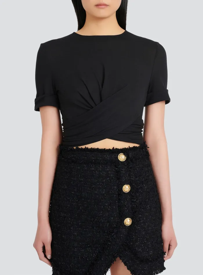 Balmain Tops And Shirts Womens EcoDesigned Cotton Crop Top Black Balmain Tops And Shirts Womens EcoDesigned Cotton Crop Top Black
