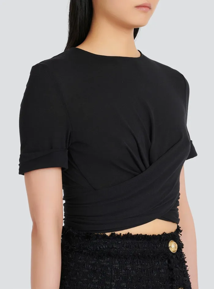 Balmain Tops And Shirts Womens EcoDesigned Cotton Crop Top Black Balmain Tops And Shirts Womens EcoDesigned Cotton Crop Top Black