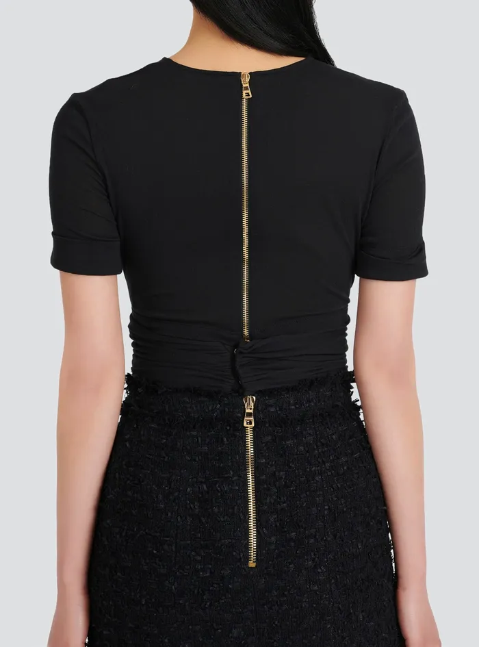 Balmain Tops And Shirts Womens EcoDesigned Cotton Crop Top Black Balmain Tops And Shirts Womens EcoDesigned Cotton Crop Top Black