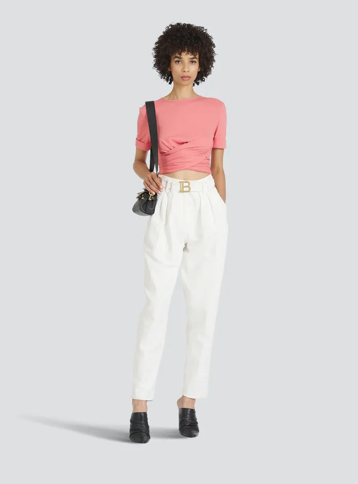 Balmain Tops And Shirts Womens EcoDesigned Cotton Crop Top Pink Balmain Tops And Shirts Womens EcoDesigned Cotton Crop Top Pink