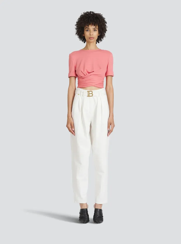 Balmain Tops And Shirts Womens EcoDesigned Cotton Crop Top Pink Balmain Tops And Shirts Womens EcoDesigned Cotton Crop Top Pink