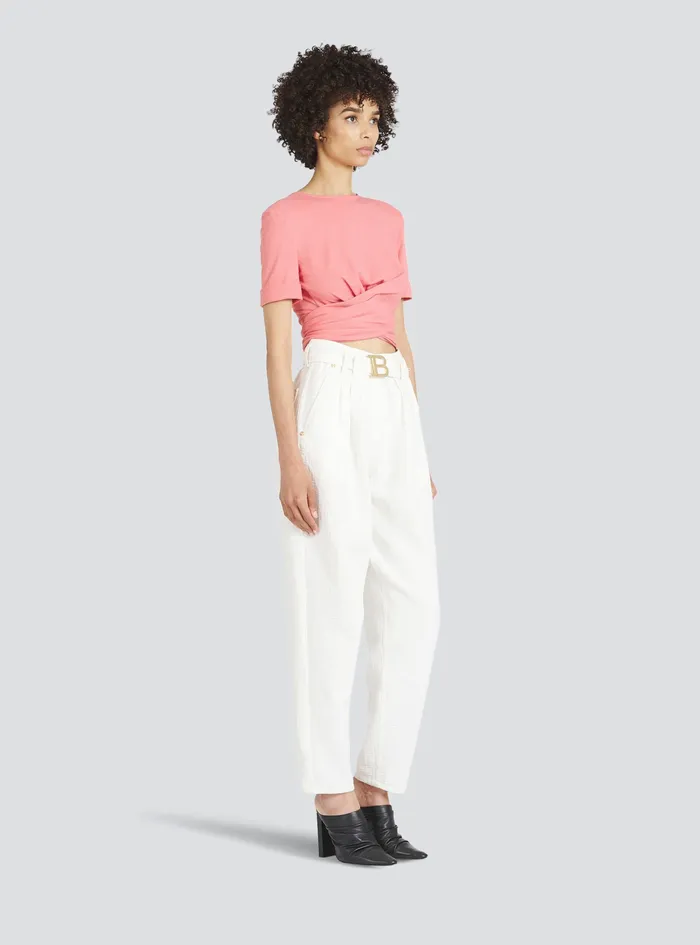 Balmain Tops And Shirts Womens EcoDesigned Cotton Crop Top Pink Balmain Tops And Shirts Womens EcoDesigned Cotton Crop Top Pink