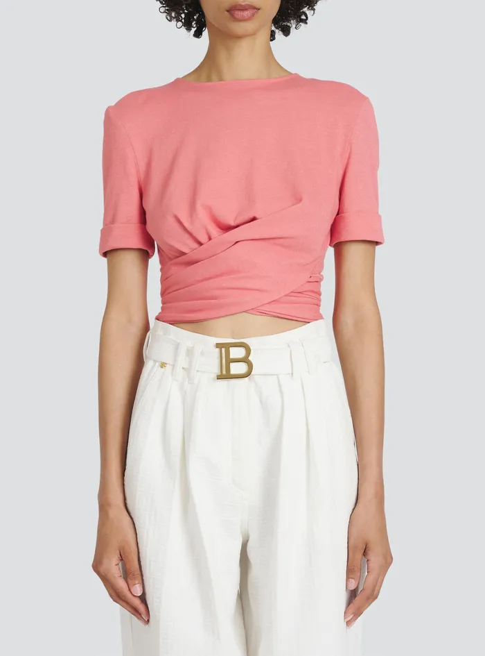 Balmain Tops And Shirts Womens EcoDesigned Cotton Crop Top Pink Balmain Tops And Shirts Womens EcoDesigned Cotton Crop Top Pink