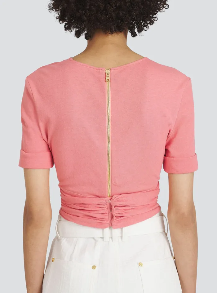 Balmain Tops And Shirts Womens EcoDesigned Cotton Crop Top Pink Balmain Tops And Shirts Womens EcoDesigned Cotton Crop Top Pink