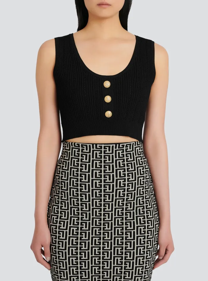 Balmain Tops And Shirts Womens EcoDesigned Knit Crop Top Black