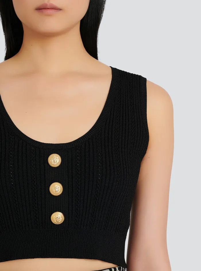 Balmain Tops And Shirts Womens EcoDesigned Knit Crop Top Black