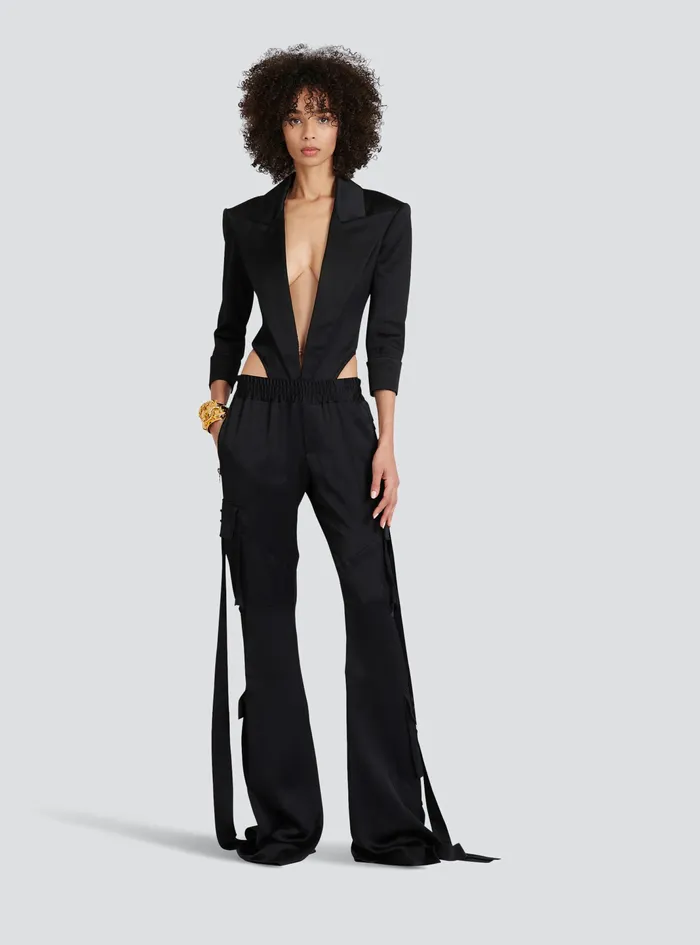 Balmain Tops And Shirts Womens EcoDesigned Satin Tailored Bodysuit Black Balmain Tops And Shirts Womens EcoDesigned Satin Tailored Bodysuit Black