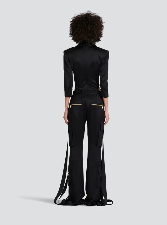Balmain Tops And Shirts Womens EcoDesigned Satin Tailored Bodysuit Black Balmain Tops And Shirts Womens EcoDesigned Satin Tailored Bodysuit Black