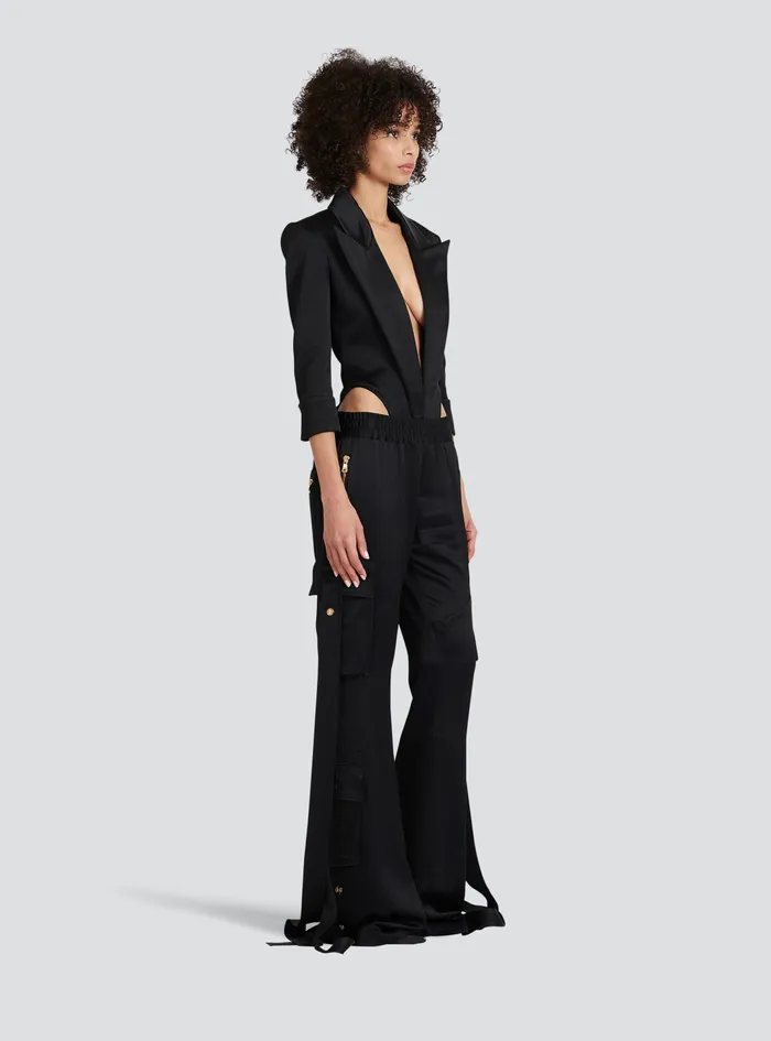 Balmain Tops And Shirts Womens EcoDesigned Satin Tailored Bodysuit Black Balmain Tops And Shirts Womens EcoDesigned Satin Tailored Bodysuit Black