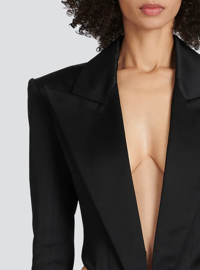 Balmain Tops And Shirts Womens EcoDesigned Satin Tailored Bodysuit Black Balmain Tops And Shirts Womens EcoDesigned Satin Tailored Bodysuit Black