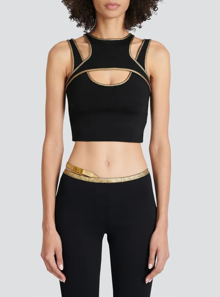 Balmain Tops And Shirts Womens Knit Crop Top Black Balmain Tops And Shirts Womens Knit Crop Top Black