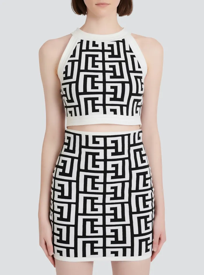 Balmain Tops And Shirts Womens Knit Crop Top With Balmain Monogram White Balmain Tops And Shirts Womens Knit Crop Top With Balmain Monogram White