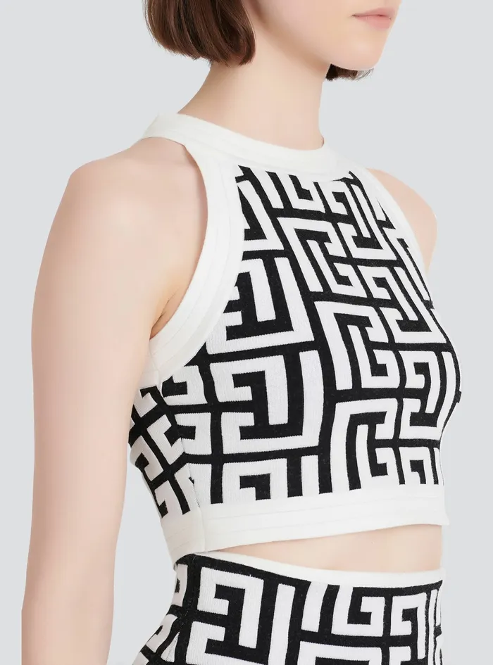 Balmain Tops And Shirts Womens Knit Crop Top With Balmain Monogram White Balmain Tops And Shirts Womens Knit Crop Top With Balmain Monogram White