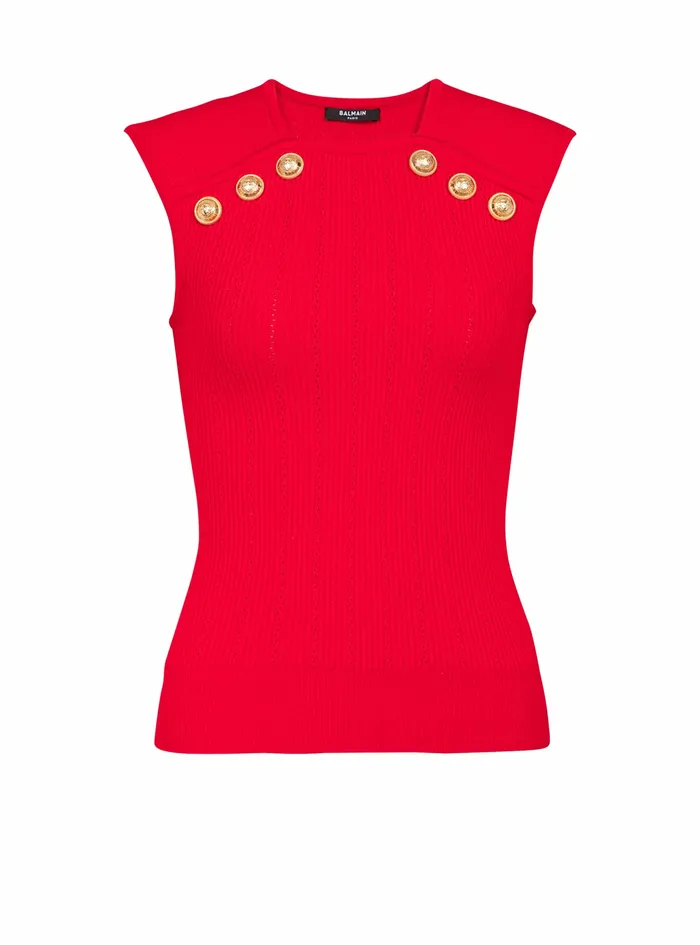 Balmain Tops And Shirts Womens Knit Top With GoldTone Buttons Red