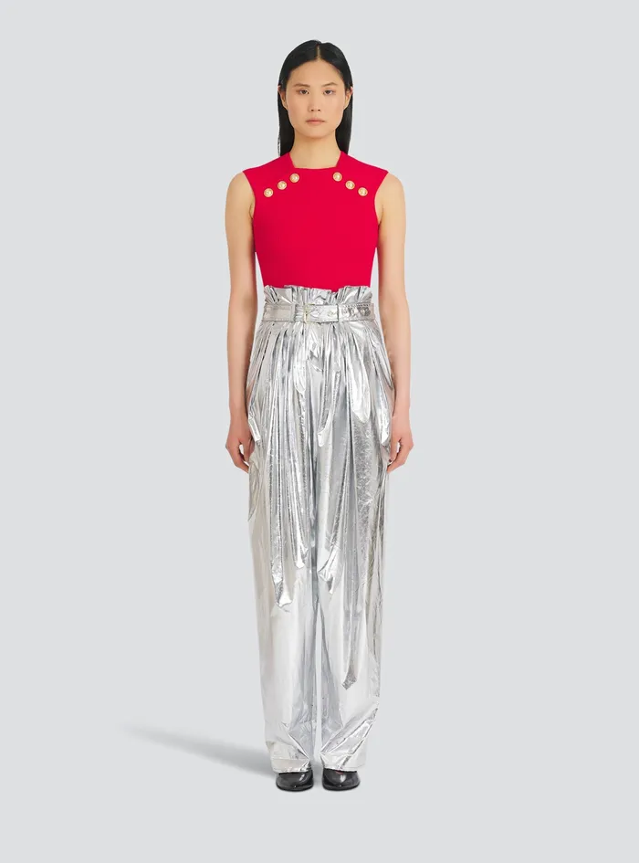 Balmain Tops And Shirts Womens Knit Top With GoldTone Buttons Red Balmain Tops And Shirts Womens Knit Top With GoldTone Buttons Red