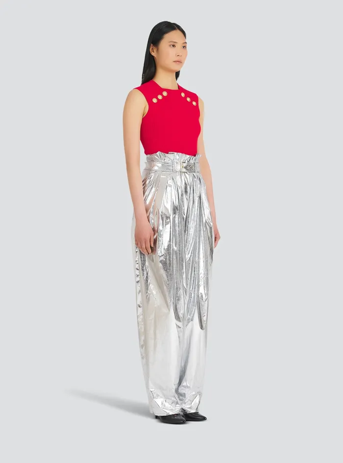 Balmain Tops And Shirts Womens Knit Top With GoldTone Buttons Red Balmain Tops And Shirts Womens Knit Top With GoldTone Buttons Red
