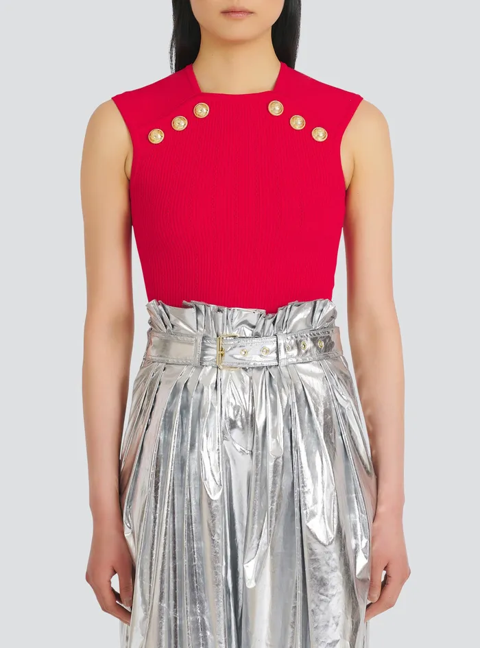 Balmain Tops And Shirts Womens Knit Top With GoldTone Buttons Red Balmain Tops And Shirts Womens Knit Top With GoldTone Buttons Red