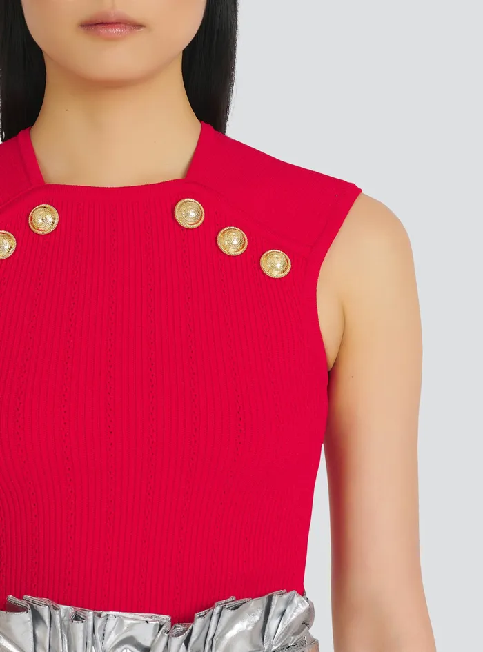 Balmain Tops And Shirts Womens Knit Top With GoldTone Buttons Red Balmain Tops And Shirts Womens Knit Top With GoldTone Buttons Red