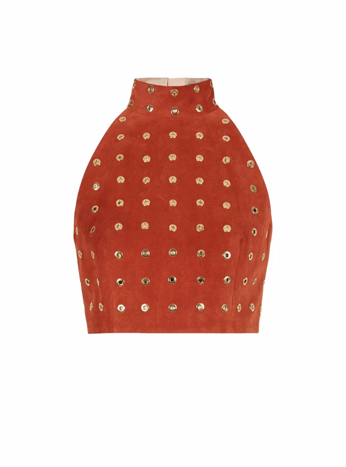 Balmain Tops And Shirts Womens X Netflix Suede Crop Top Brown